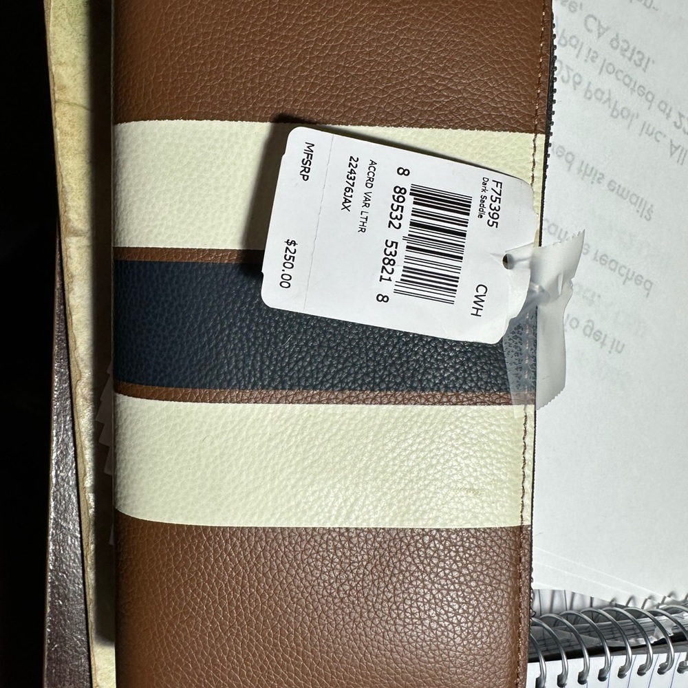 Coach Striped Leather Wallet - Brown/White/Navy